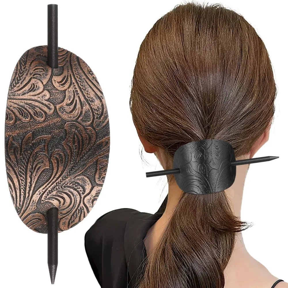 

POPETPOP 2 шт., держатели для хвоста-кожаная заколка для волос с деревянной манжетой, палочка для укладки волос для хвостиков, приданий и