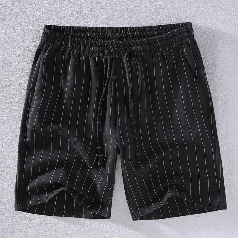 3035 Japan Style Cotton Linen Striped Shorts for Men Summer Fashion Good Quality Sport Casual Relax Fit Beach Shorts Daily Wear