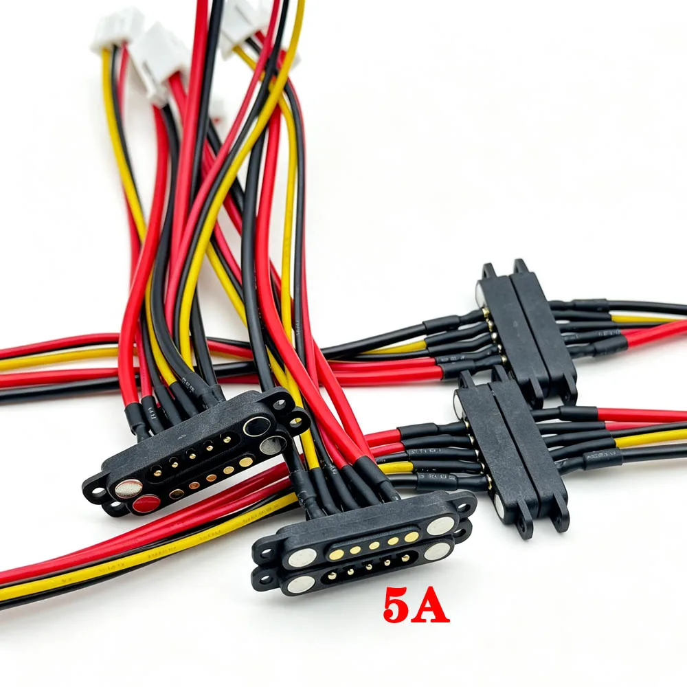 DC Magnetic Pogo Pin Connector 5Pin With Ears Pogopin Male USB Cable Female Wire Spacing 2.54mm Spring Loaded 5A DC Power Socket