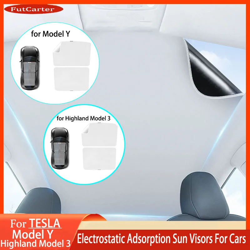 ForTesla Model 3Highland / ModelY 2021-2023 Szyberdach Zasłony przeciwsłoneczne - Daszek termoizolacyjny z adsorpcją elektrostatyczną i