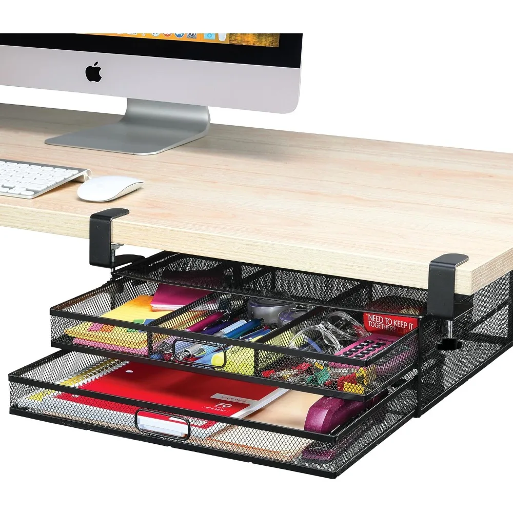 

Нажимной органайзер под столом — 2 выдвижных сетчатых ящика — металлическое крепление для ящика для офиса и дома
