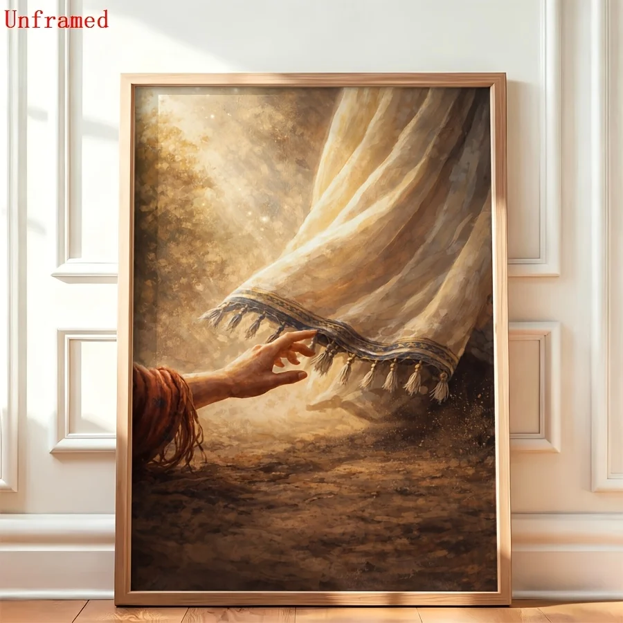2D Flat, 2D Flat, 2D FLAT 1pc Unframed Modern Christian Faith And Healing Wall Art Print Aesthetic Decor, Woman Touching Hem