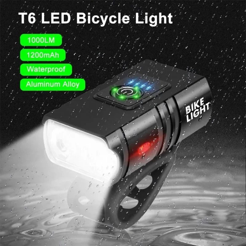 1000mAh Bike Light T6 Bicycle Headlight LED USB Rechargeable Cycling Flashlight Torch Aluminum Alloy Cycling High Beam Bike Part