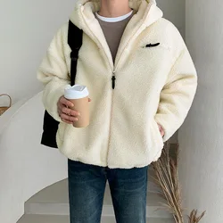 Lamb Wool Cotton Coat Men's Winter Coat Korean Version Trend Loose Cotton Coat Thickened Fleece Hooded Cotton-padded Jacket