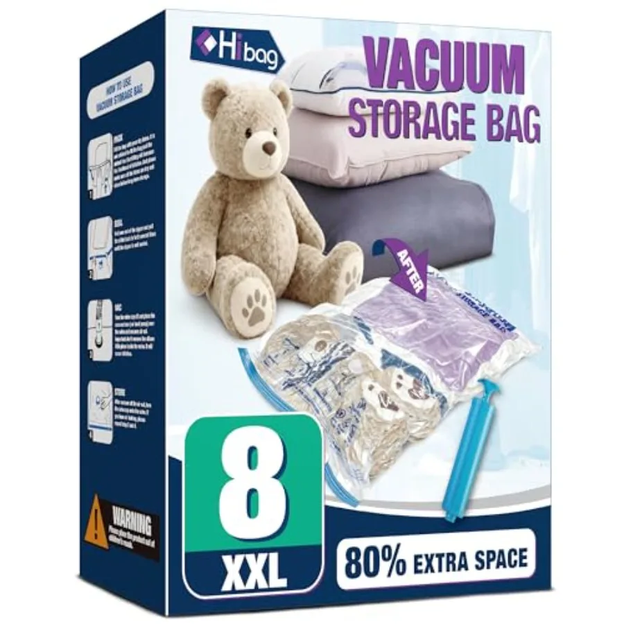 

Вакуумные пакеты для хранения XXL 47''X3'' для одеял, постельного белья и пледов, 8 штук, с ручным насосом
