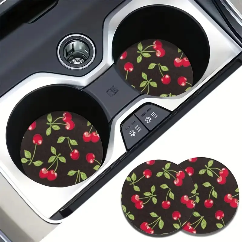 

2pcs Cherry Car Cup Holder Mat, Car Cup Holder Mat Beverage, Cute Car Accessories, Unisex