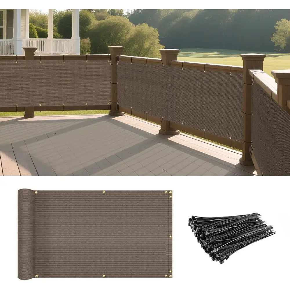 Brown Outdoor Privacy Screen for Balcony, Patio, and Deck - UV Protected, Weather Resistant Mesh Panel