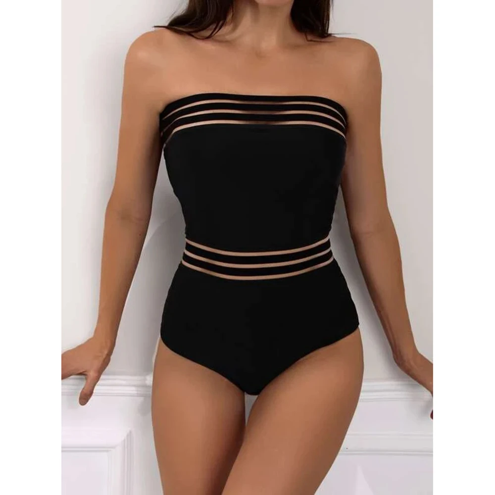 CPUTAN Push Up Swimwear 2024 One Piece Swimsuit Mesh Halter Bathing Suit Women Vintage Solid Brazilian Summer Beachwear Monokini