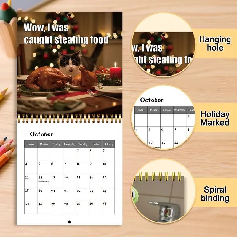 Planificateur de calendrier pour chat fantaisiste 2026 – Organisateur mensuel et quotidien avec d'illustrations félines adorables, organisation de bureau sur le thème du chat mignon