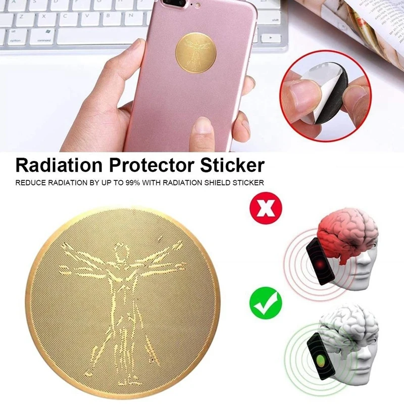 6PCS Anti Radiation Protector Sticker Negative Ions EMF Blocker For Mobile Phones Laptop Round Golden Stickers