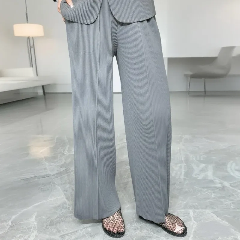 

Miyake Pleated Pants 2025 New Pleated Solid Versatile Straight Trousers 2025 Autumn Loose Casual Women High Waist Wide Leg Pants
