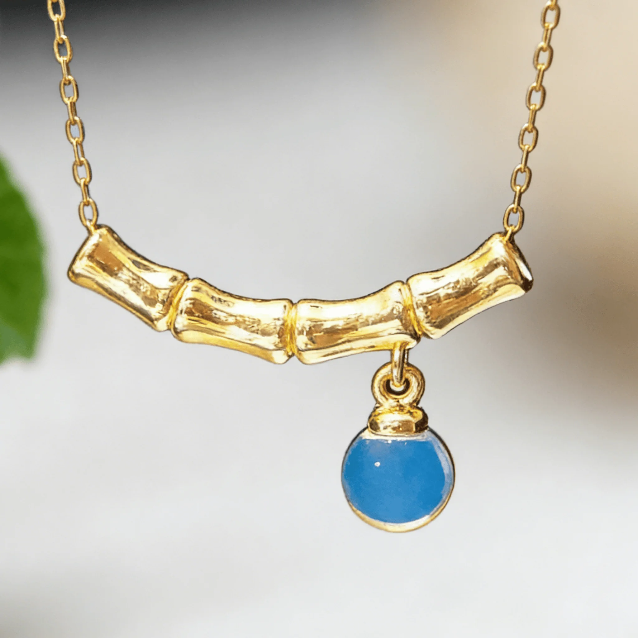 

Серебряный кулон с синим янтарем, натуральный, в форме бамбуковой трубки, восточный элегантный стиль, простое повседневное ожерелье для женщин