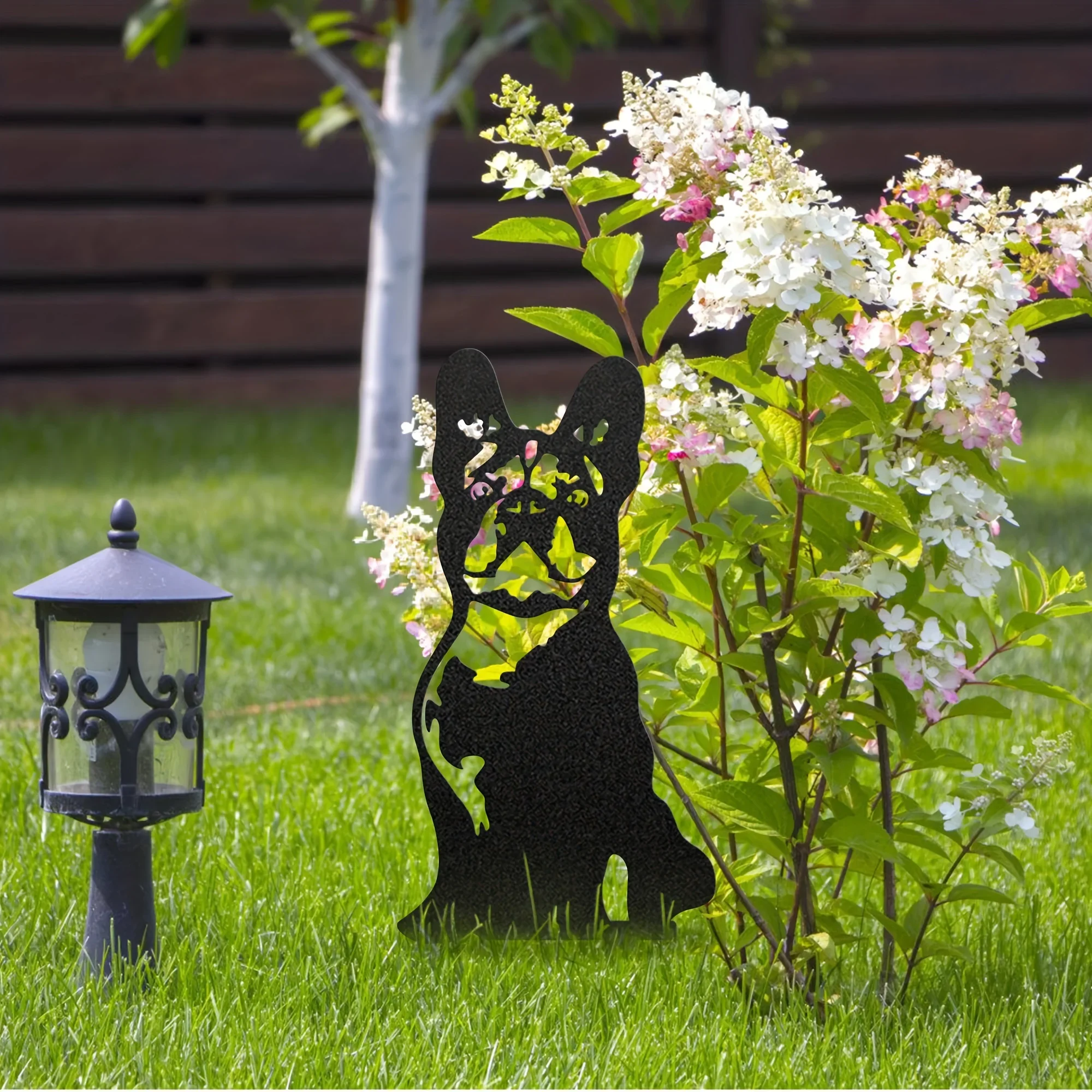 Psia metalowa sztuka rzeźby ogrodowe buldog francuski/Doberman Pinscher kołki na podwórku, dekoracje świąteczne i wystrój ogrodu