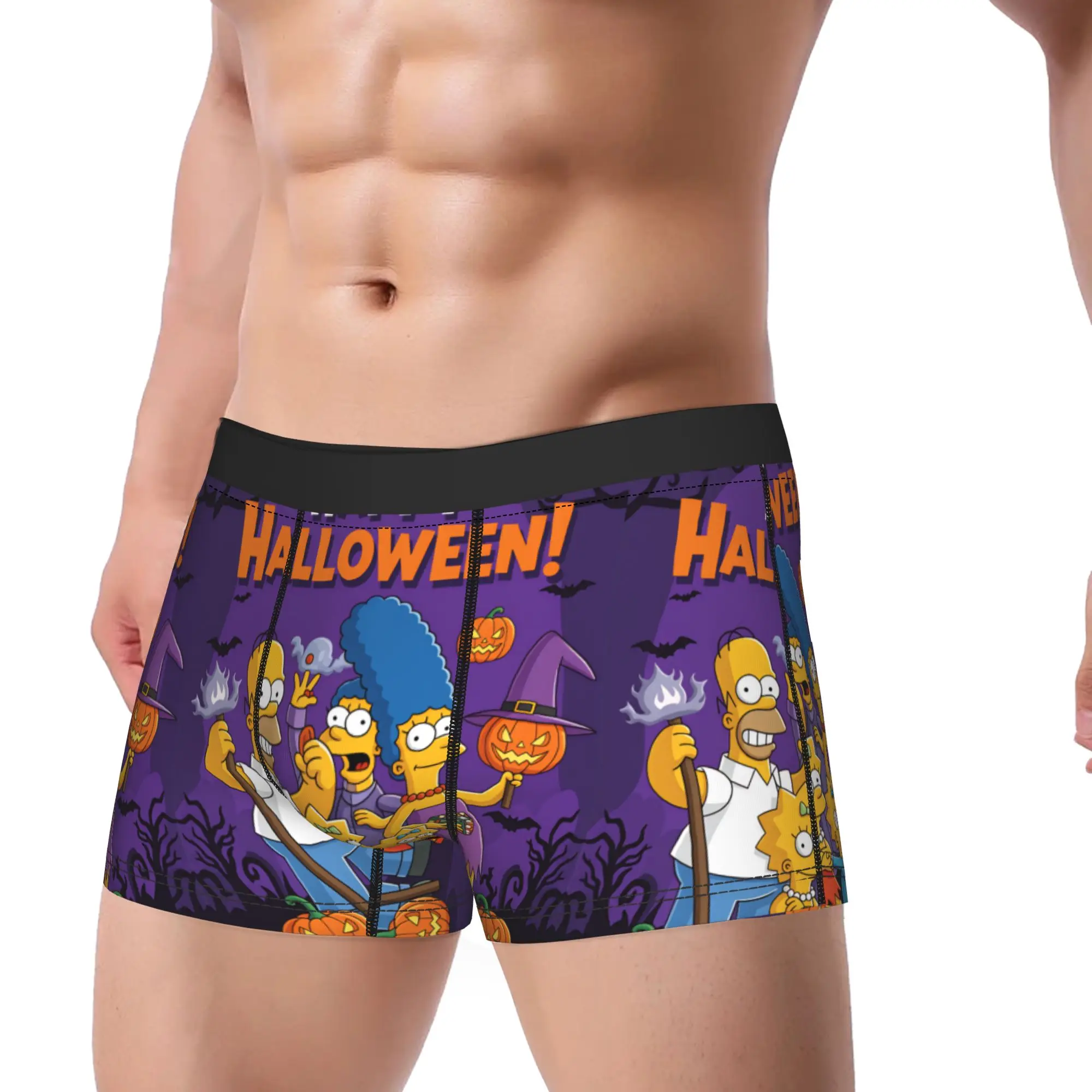 Funny S-Simpsons Family Halloween Magic Underwear Custom DIY Boxer Shorts High Quality Men Underpants Breathable Shorts Briefs