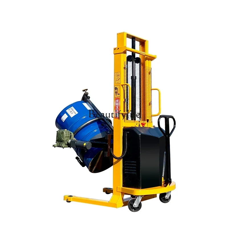 

56Electric hydraulic oil drum unloading lifting truck loading and unloading drum overturning stacker truck