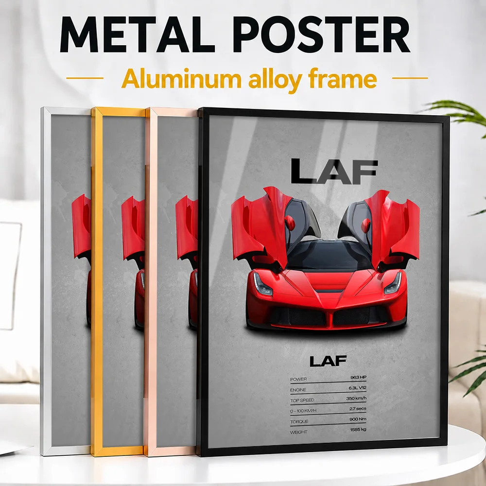Italy Flagship Hybrid Supercar Framed Aluminum Metal Poster Customized Photo Minimalist Engineering Style Wall Art For Workshop