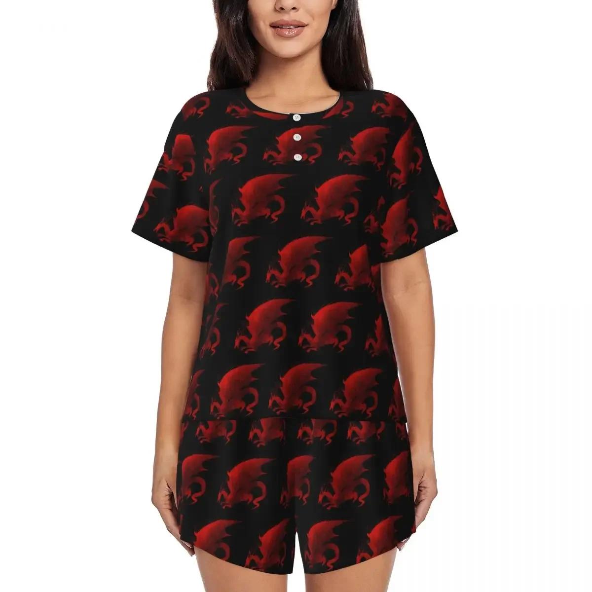 Dragon Age Origins Blood Dragon V2 - Camisones de manga corta con cuello redondo para dormir, conjunto de pijama para mujer, pantalones cortos