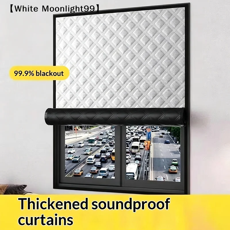 No Drill Soundproof Window Curtain Magic Tape Thermal Insulation Blackout Curtain For Bedroom Home Window Shade〔White〕