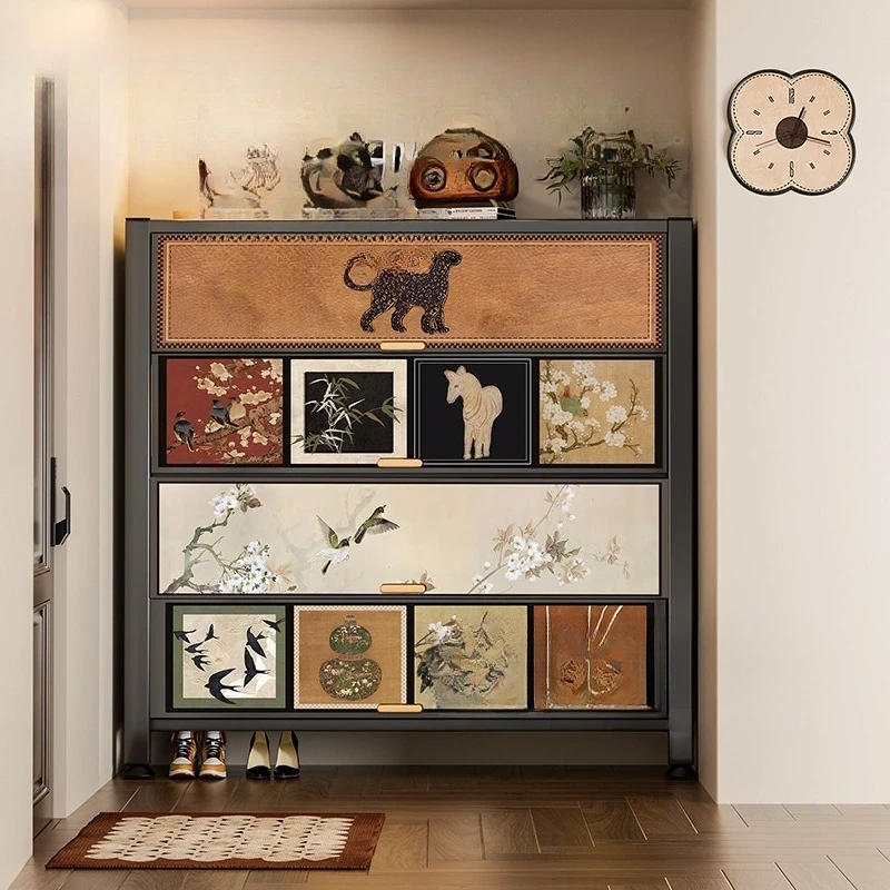 Steel medieval style shoe cabinet at the entrance household entrance storage cabinet locker integrated against the wall