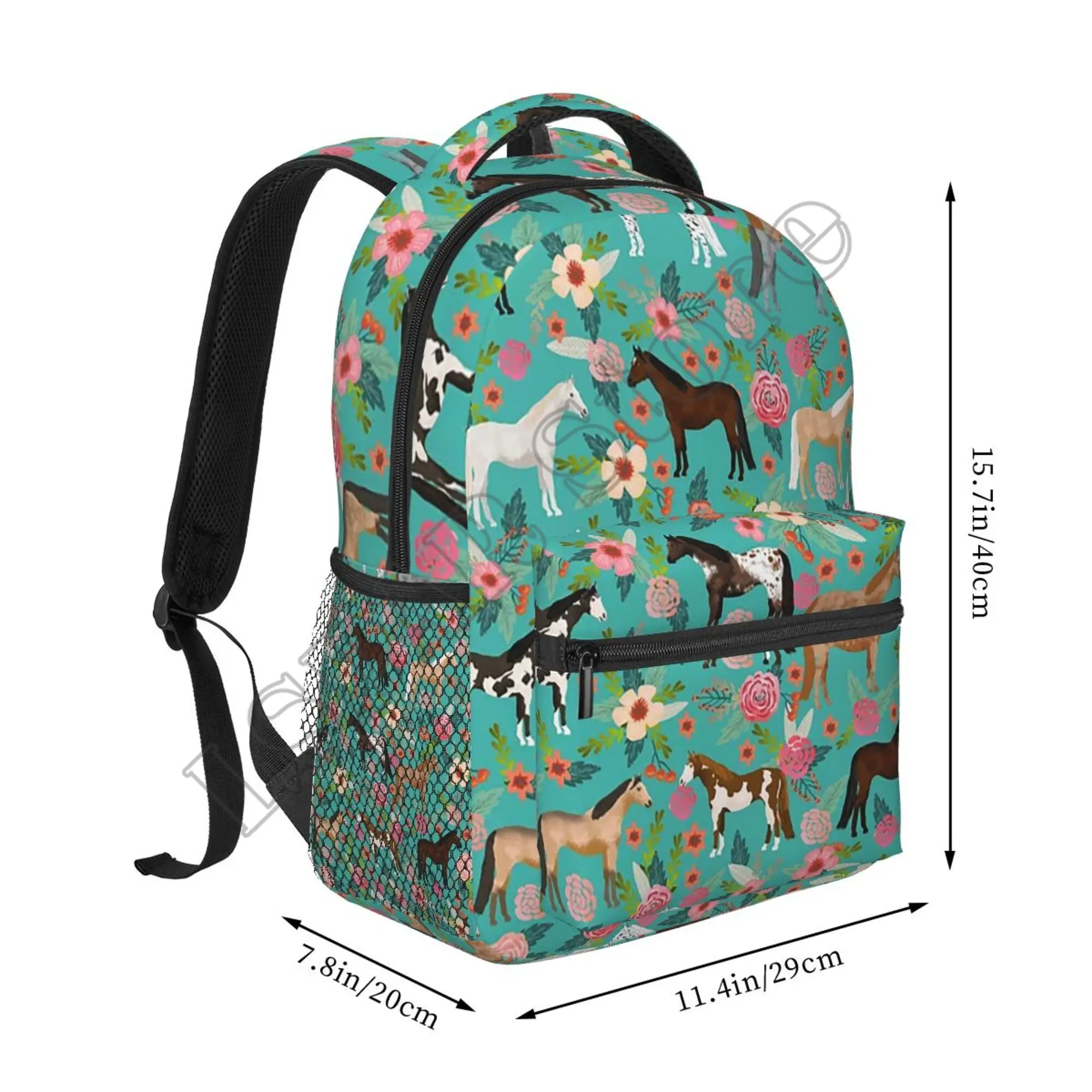 Horses And Flowers Backpacks Student School Bag Shoulder Bag Laptop Rucksack Travel Rucksack