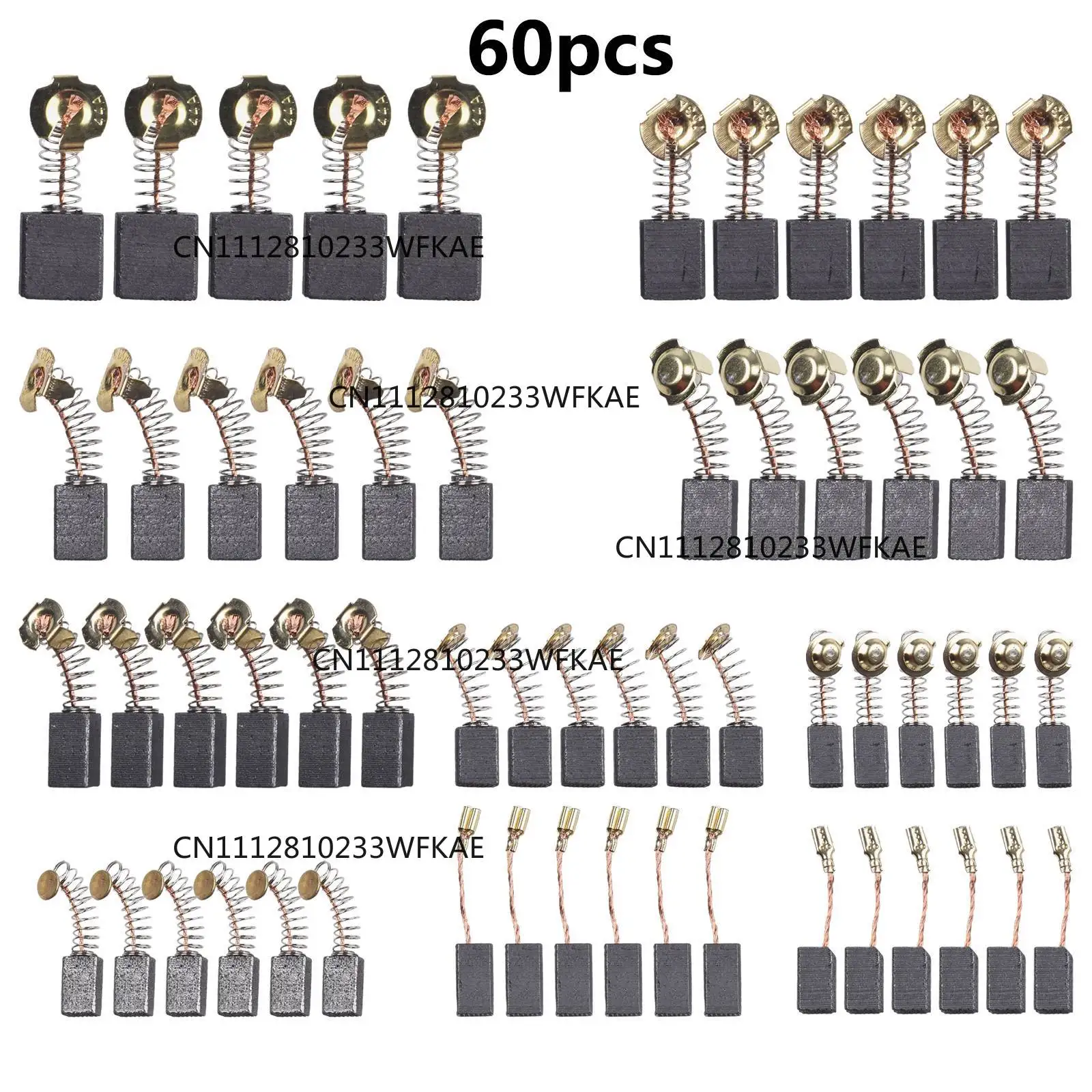 60Pcs/set 10 Sizes Electric Motor Carbon Brushes Replacement For Power Tool Hammer Drills Circular Saws Replacement Carbon Brush
