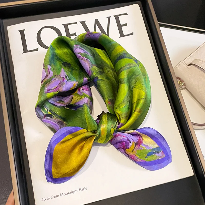 Floral Oil Painting Print Satin Neck Scarf