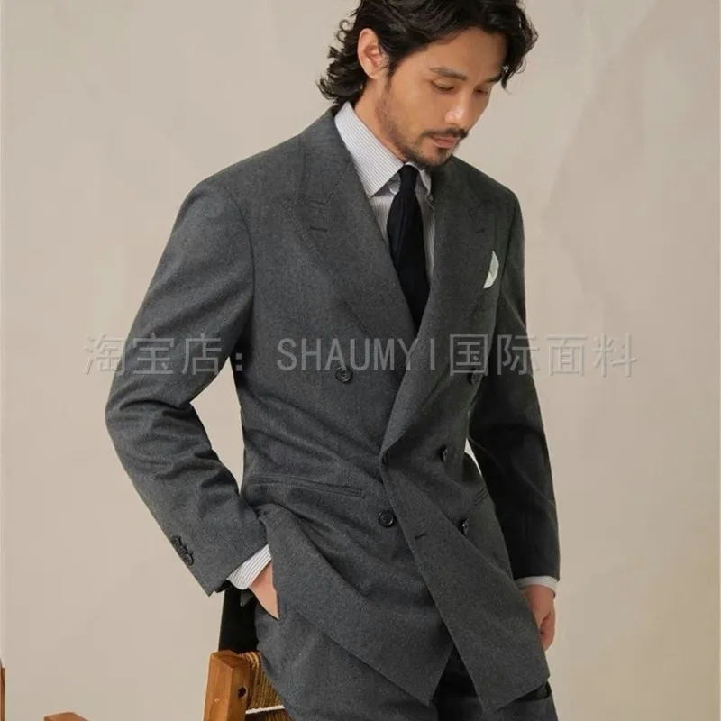 Pure wool suit fabric Autumn and winter worsted flannel thickened solid color trousers