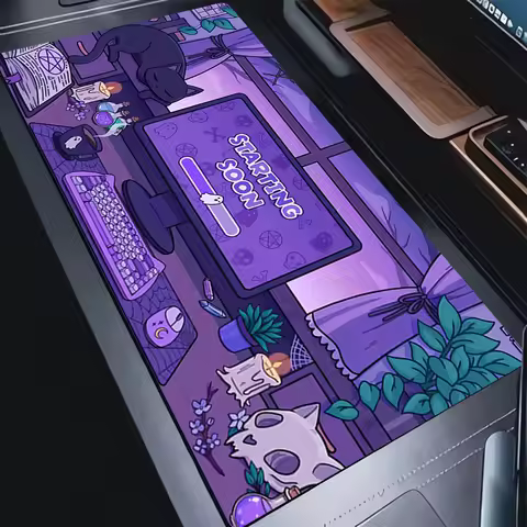 Mouse Pad Laptop Purple HD Print Anime Mousepad PC Cozi Lofi Plants Cartoon Black Cat Keyboard Pad Gaming Accessories Desk Mat