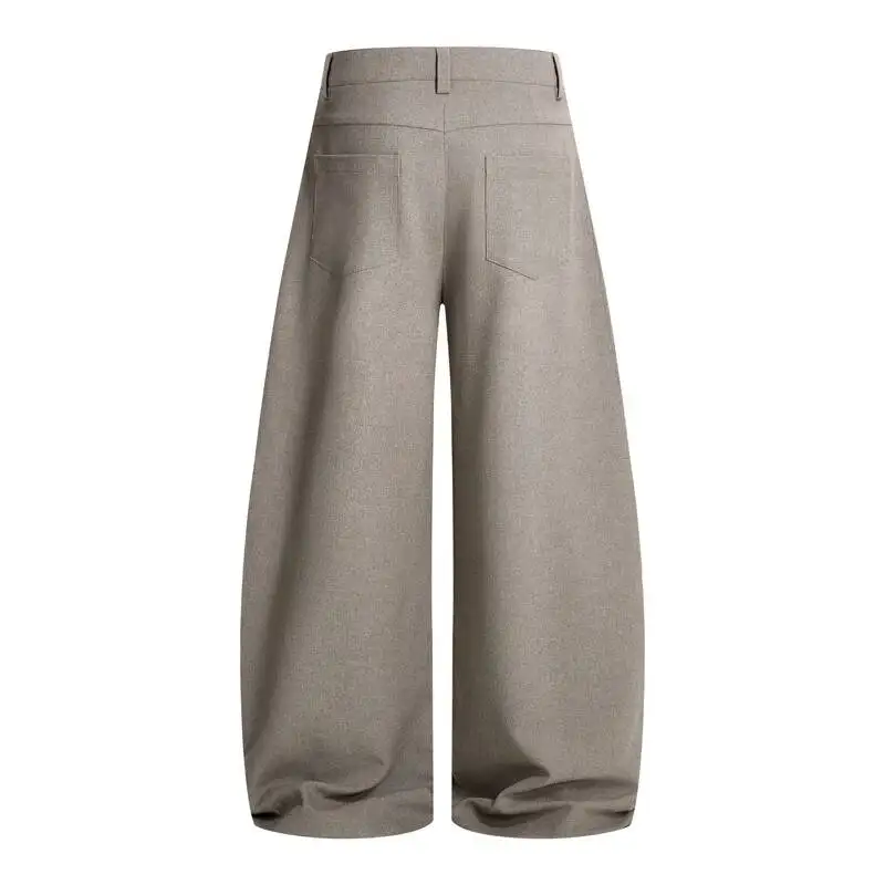 Brown Gray Patchwork Wide Leg Men's Trousers Old Money Style Design Double Pleats Casual Spring 2026 New Trousers XSDE3
