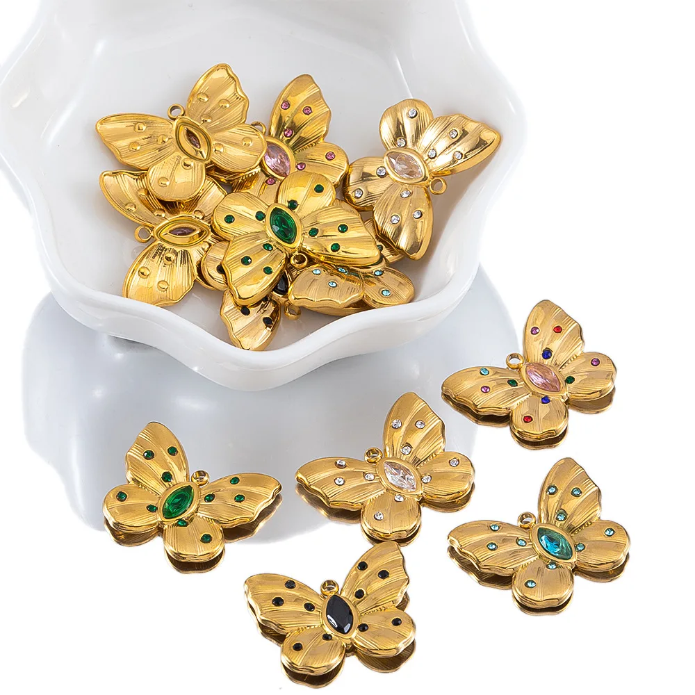 

2PCS DIY Inlaid Rhinestone Colorful Butterfly Pendant Stainless Steel Symmetrical Accessories Wholesale