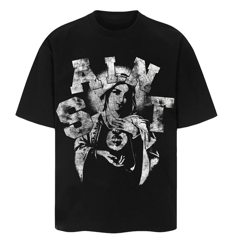 High Street SAINT T-shirt Alphabetic Print Hip Hop Men's Women's Cotton Loose SAINT Short Sleeve Tees