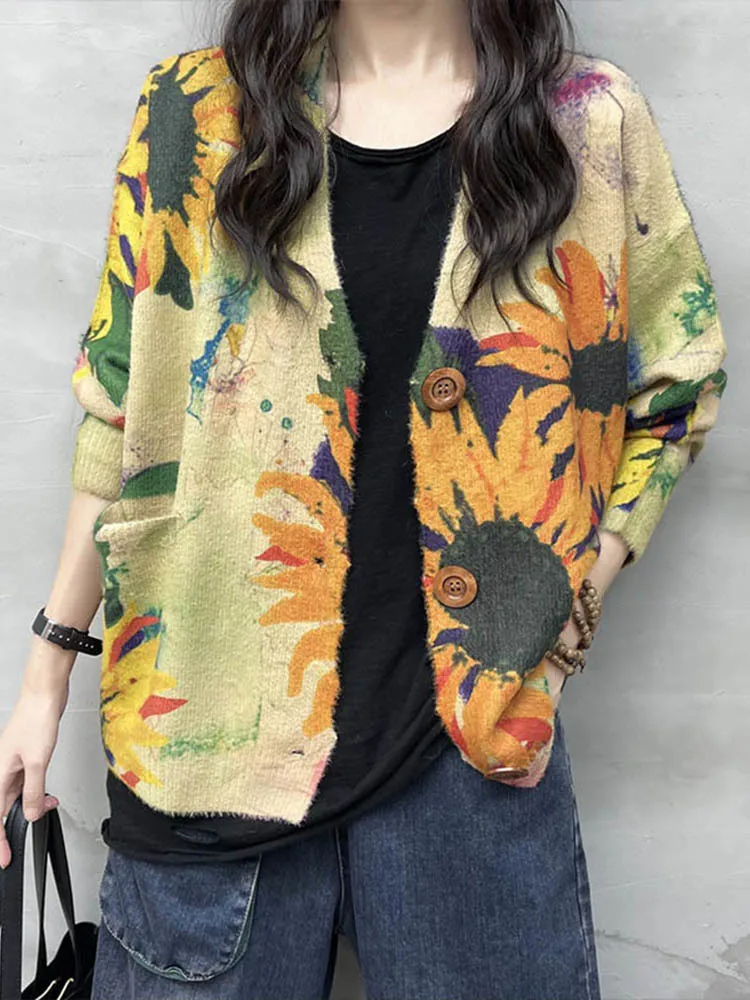 Max LuLu Winter Fashion Knitted Clothes 2023 Womens Loose Printed Warm Sweaters Ladies Harajuku Knitwear Casual Floral Cardigans