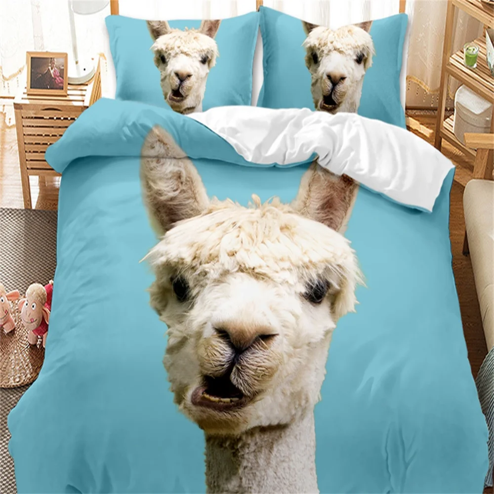 Animal Llama Cute Alpacas Bedding Set Boys Girls Twin Queen Size Duvet Cover Pillowcase Bed Kids Adult Home Textileextile