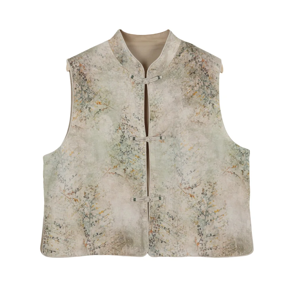 Women Linen Vest Mandarin Collar Waistcoat Early Autumn Chinese Style Vests