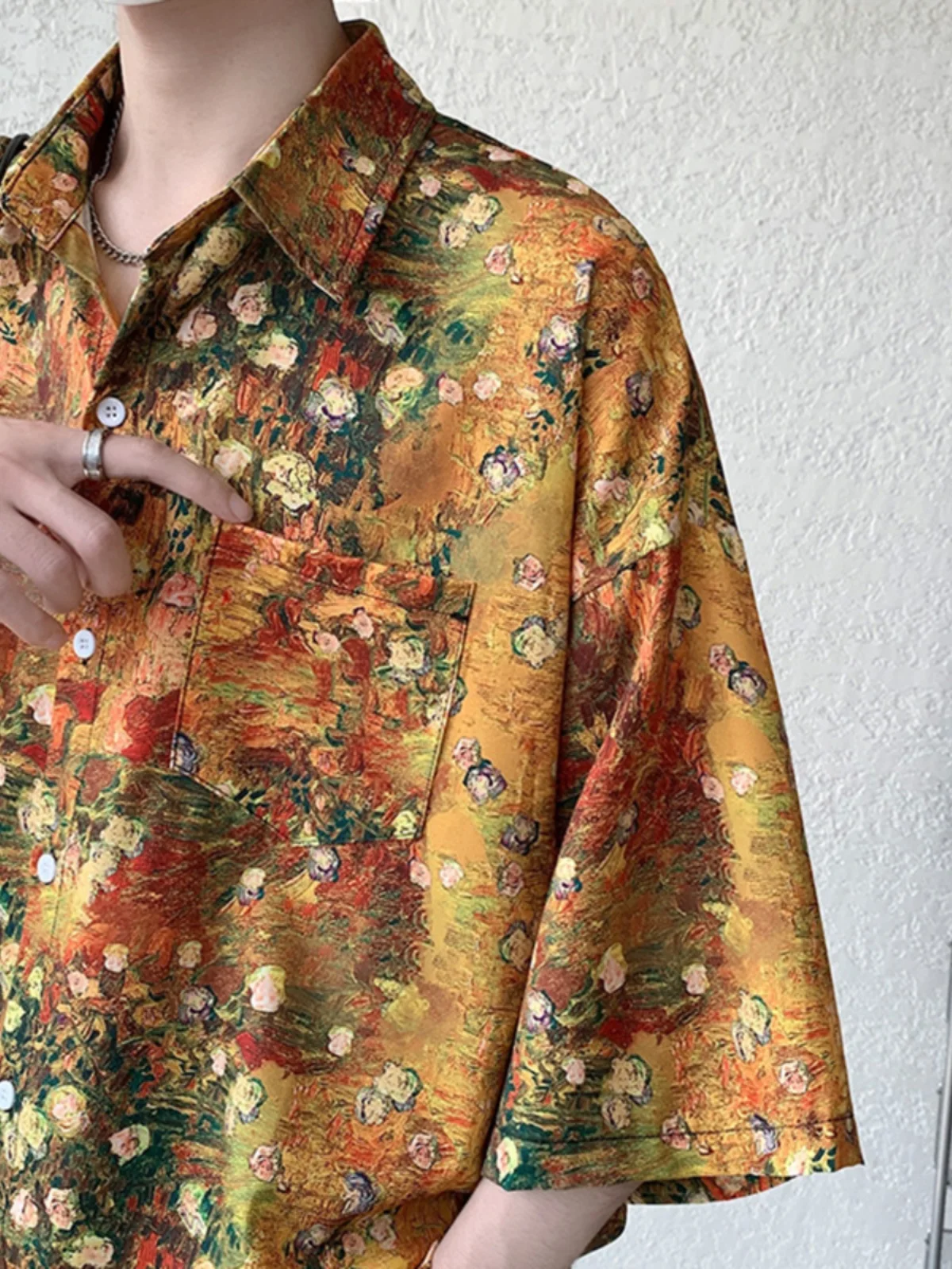 

Мужская рубашка Cleanfit Baroque с коротким рукавом, винтажная, с принтом под масляную живопись, в британском стиле преппи, гавайская, свободного кроя, с вышивкой, летняя, тонкая