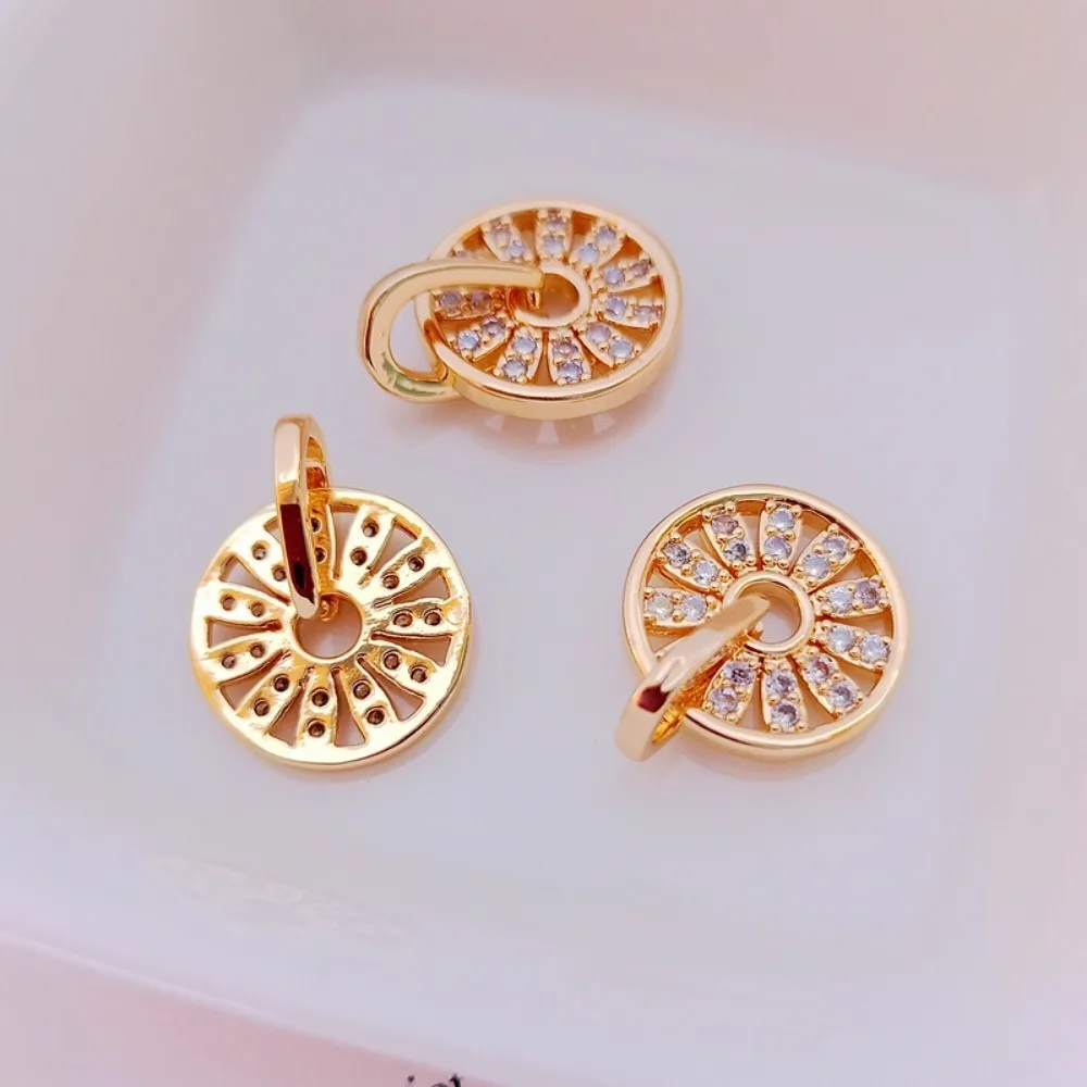 จี้ทรงกลมแบบหมุนได้ ชุบทอง 14K ประดับเพชรซิคอนแบบไมโครอินเลย์ จี้ขนาดเล็กสำหรับสร้อยข้อมือ สร้อยคอ อุปกรณ์ทำเครื่องประดับ DIY