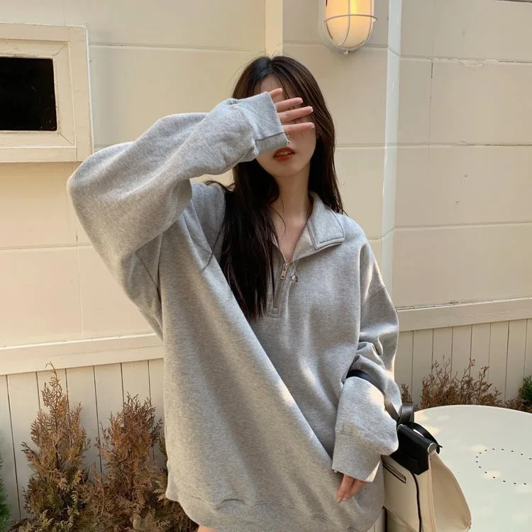 Damen Oversized American Hoodie Jacke Herbst Winter Trend Frühherbst Top Lässiger Bequemer Sitz Sweatshirt – Detail 3