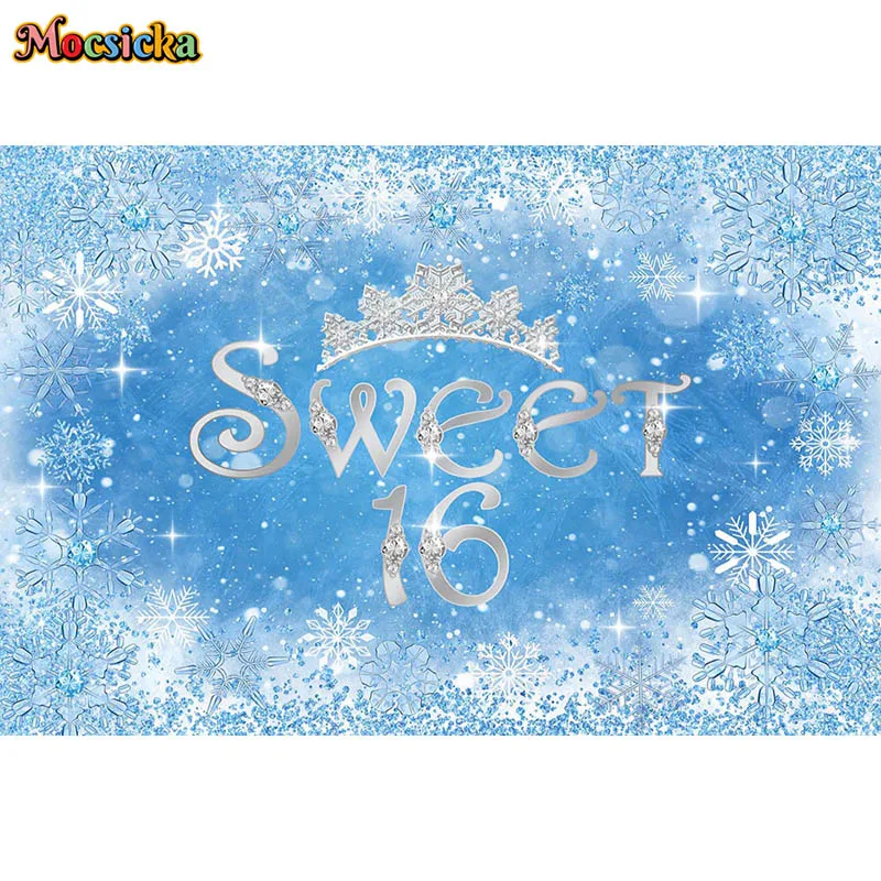 الثلج المجمدة 16th عيد ميلاد خلفية الأميرة تاج فتاة الحلو 16 حفلة عيد ميلاد ديكور الدعامة استحمام الطفل خلفية التصوير الفوتوغرافي