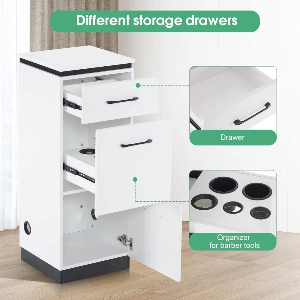 Storage Cabinet for Barber Salon, Organizer with Tool Drawers for Hair Styling, Multi-Use Beauty Equipment, 2002 (White)