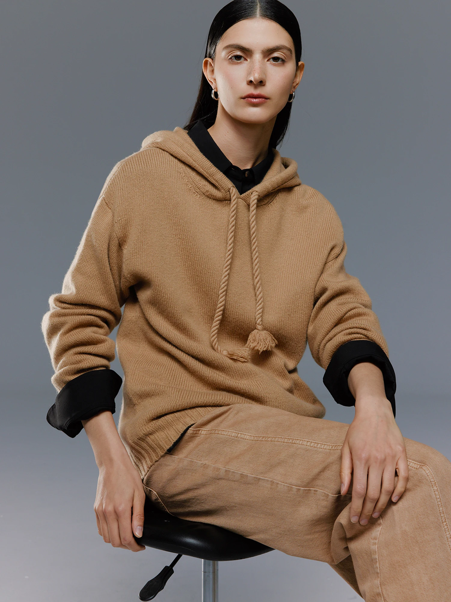 

Ele Thi Wool Camere Yarn Knitted Hat Sweatirt Street Sle Long Sve Regular Length Pure Color N9070M0