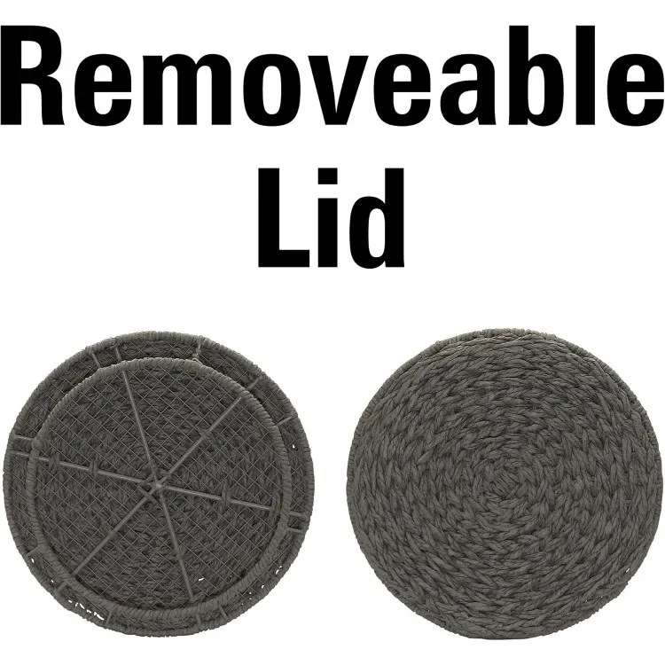 High quality Handwoven Paper Rope Wicker Storage Basket Side Table, Gray