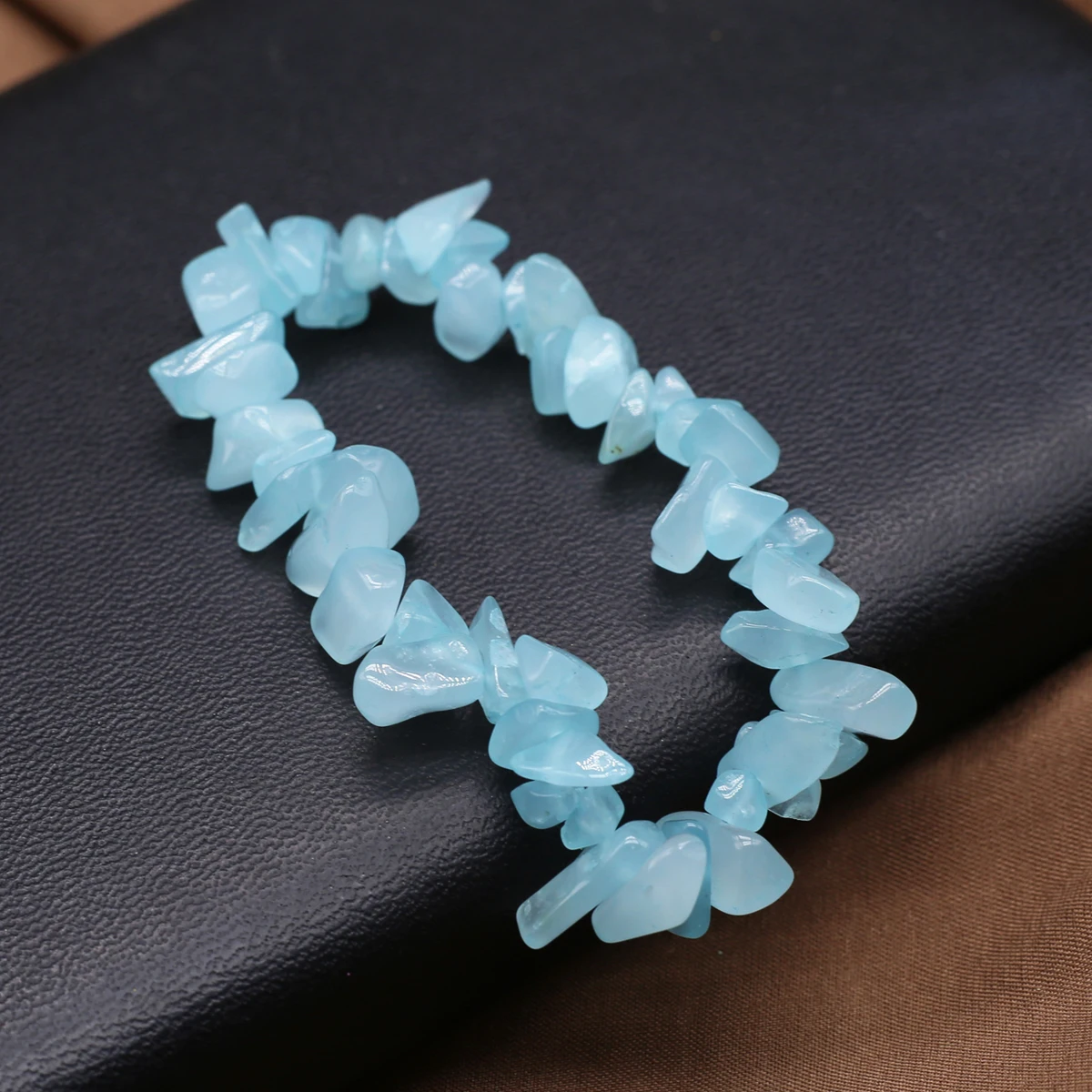 5-8mm Natural Aquamarine Bracelets Irregular Citrine Stone Bead Bracelets for Women Men Jewerly Party Gift Length 18cm