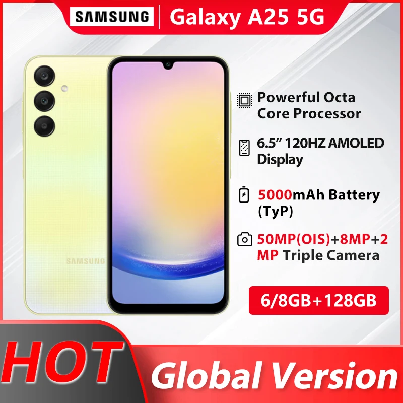 Global Version Samsung Galaxy A25 5G Smartphone Octa Core 6.5'' 120Hz AMOLED Display OIS 50MP Camera 5000mAh Battery MobilePhone