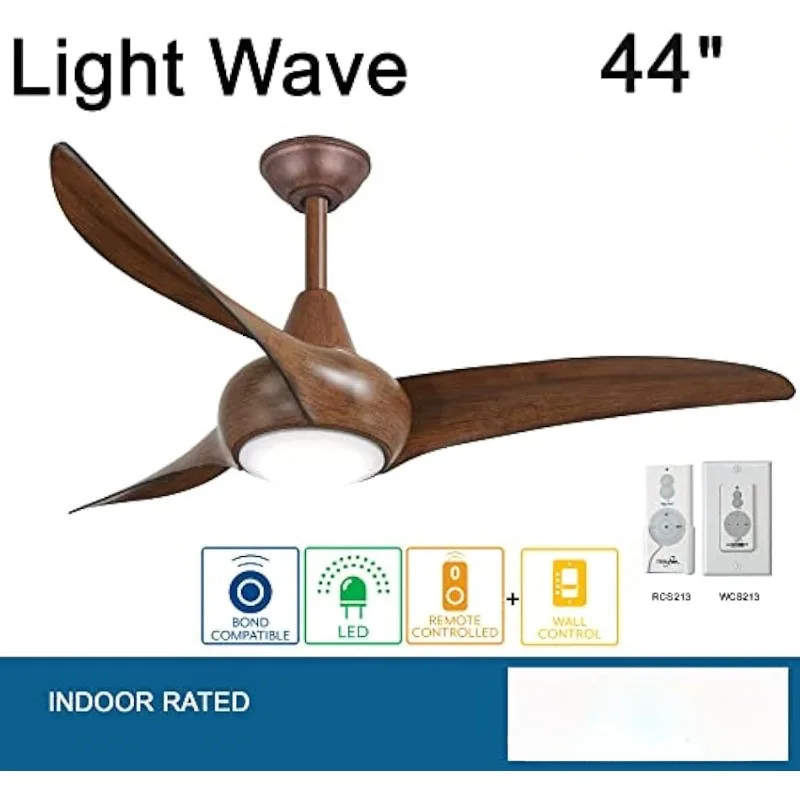 Light Wave 44"Ceiling Fan with Light in Distressed with Remote and Additional Wall For living roomControl Durable and beautiful