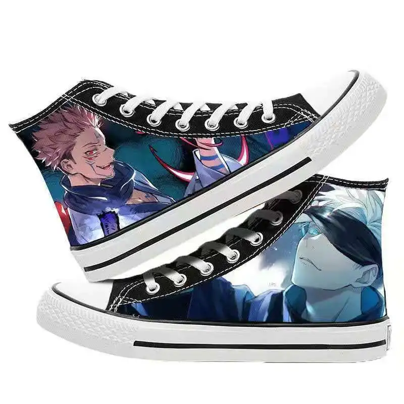 Anime Jujutsu Kaisen High Top Canvas Shoes Satoru Gojo and Geto Suguru Cartoon Sneakers Casual Comfortable Flat Shoes Cool Gifts