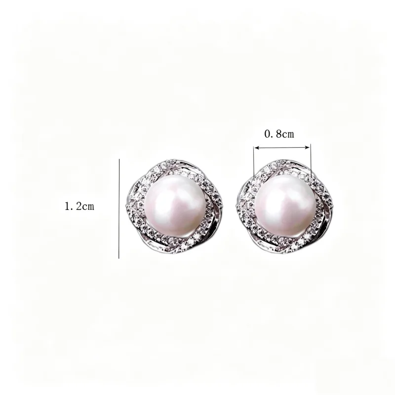 Senlissi – Damen-Ohrstecker aus 925er-Sterlingsilber mit runden Perlen, glitzernder CZ-Twist-Rahmen, eleganter Ohrschmuck für die Braut, für die tägliche Party – Detail 5