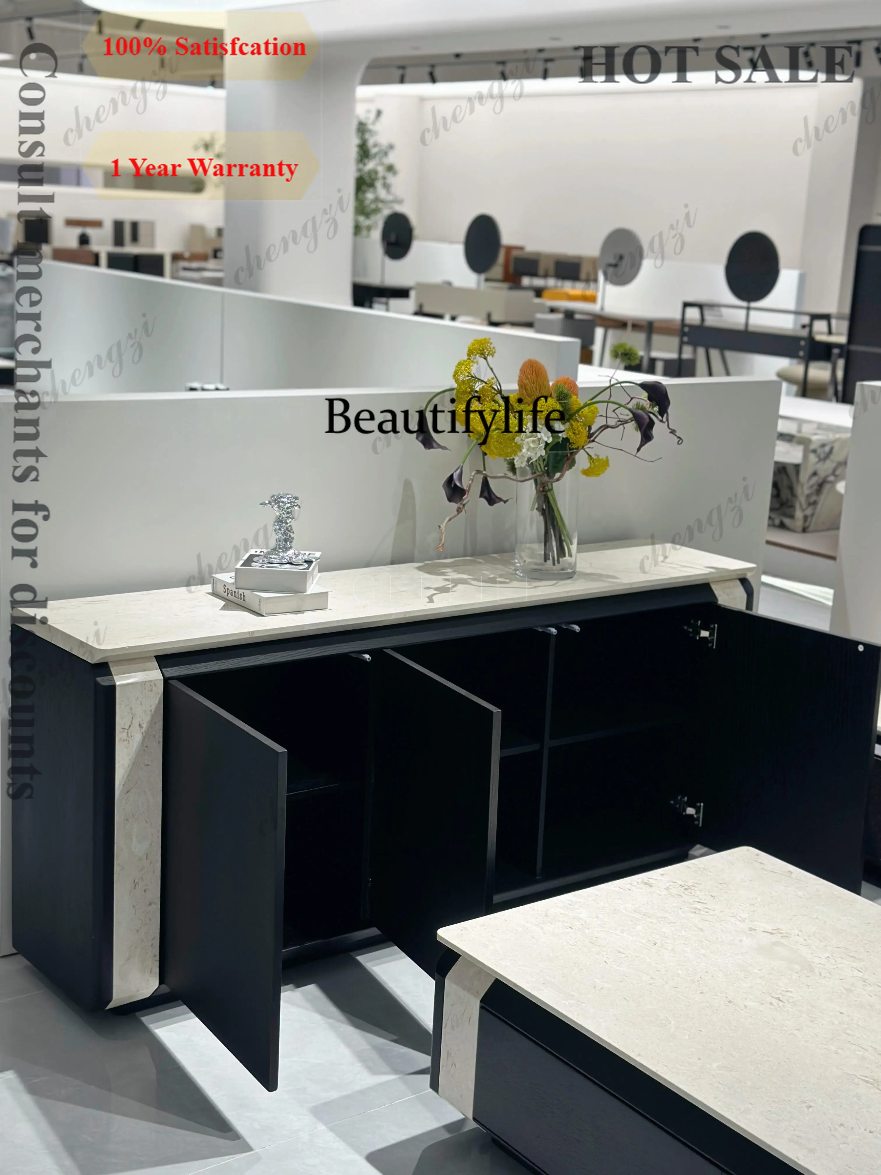 B567 New Modern Simple Black Side Cabinet Marble Countertop Locker Premium Wall Integrated Storage Cabinet