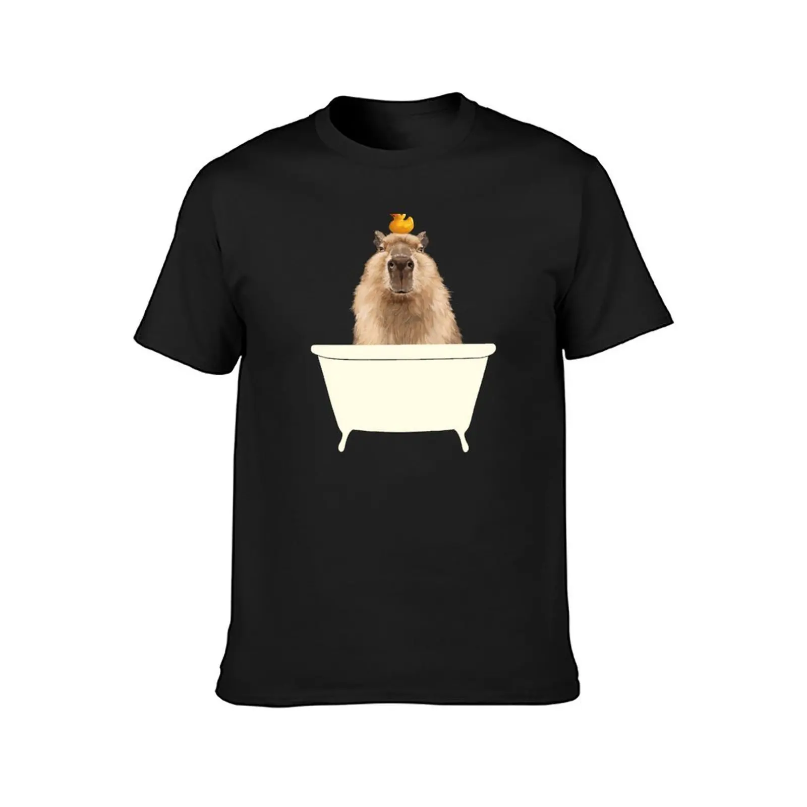 Capybara in Bathtub in Pink T-Shirt summer top korean fashion blacks Short sleeve tee Men's clothing