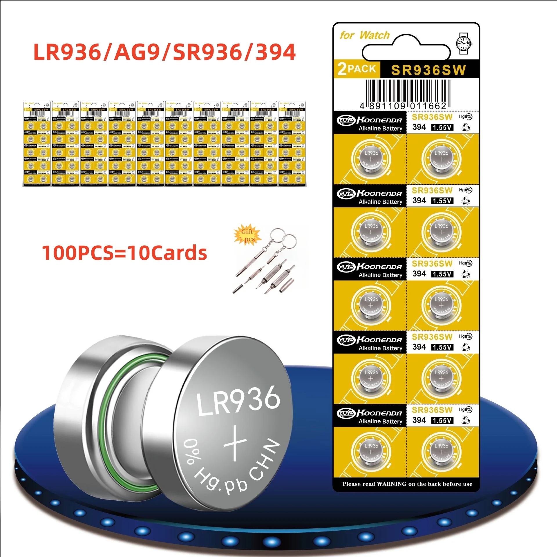 100pcs AG9 SR936SW Watch Batteries 394 LR936 Alkaline Button Cell Battery for calculators Thermometer