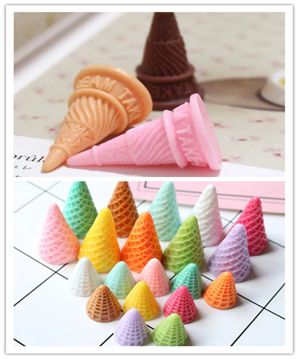 

100pcs Wholesale! Kawaii Ice Cream Cone DIY Resin Decorative Craft Scrapbooking Accessories Decoration Handmade Charm